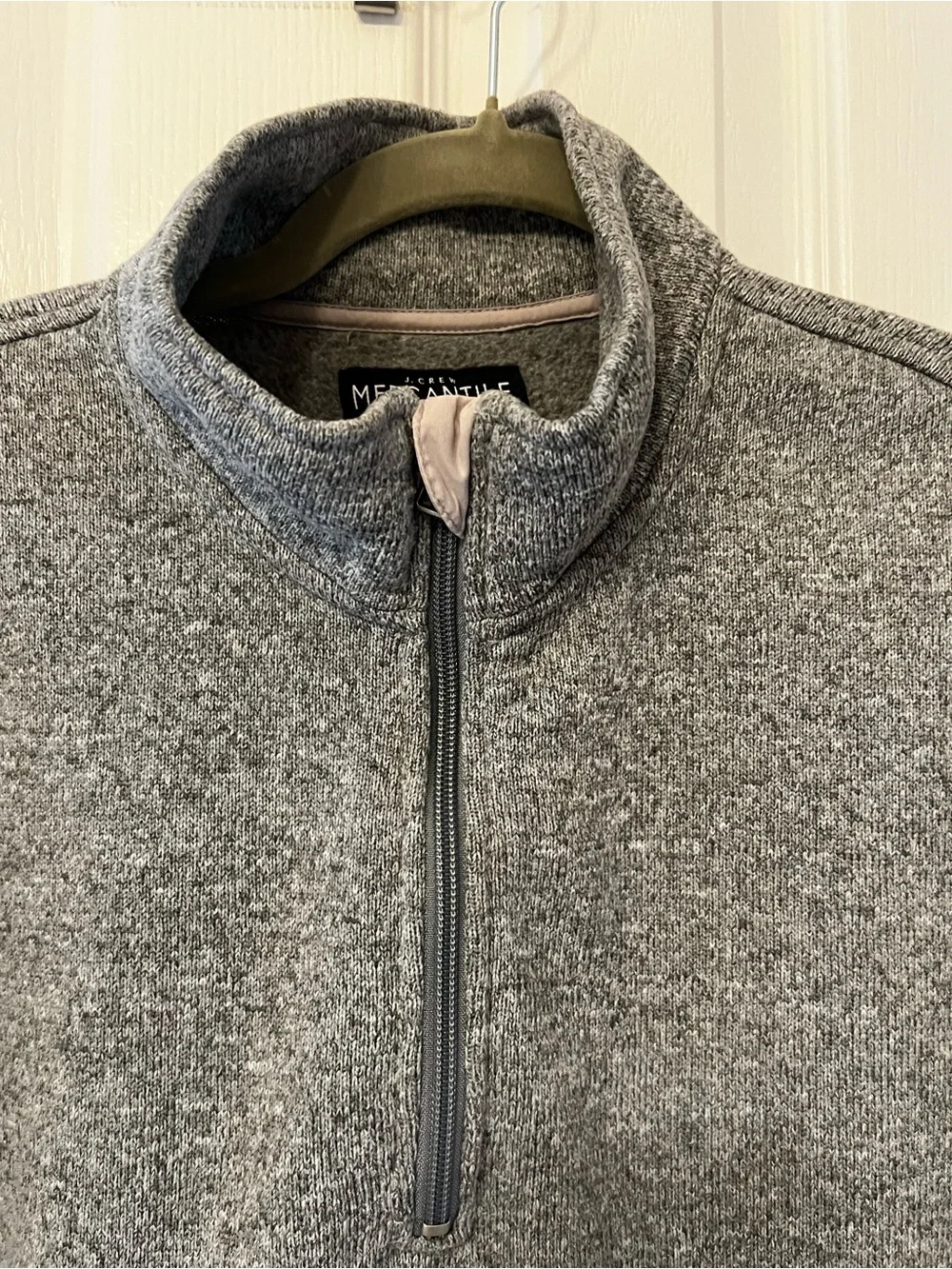 J. Crew Mercantile Heather Gray Quarter-Zip Pullover Fleece Lined Sweater Size L